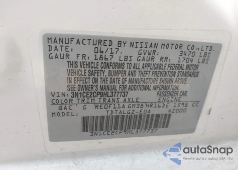 2017 Nissan Versa Note Sr from USA, damaged, VIN 3N1CE2CP9HL377737